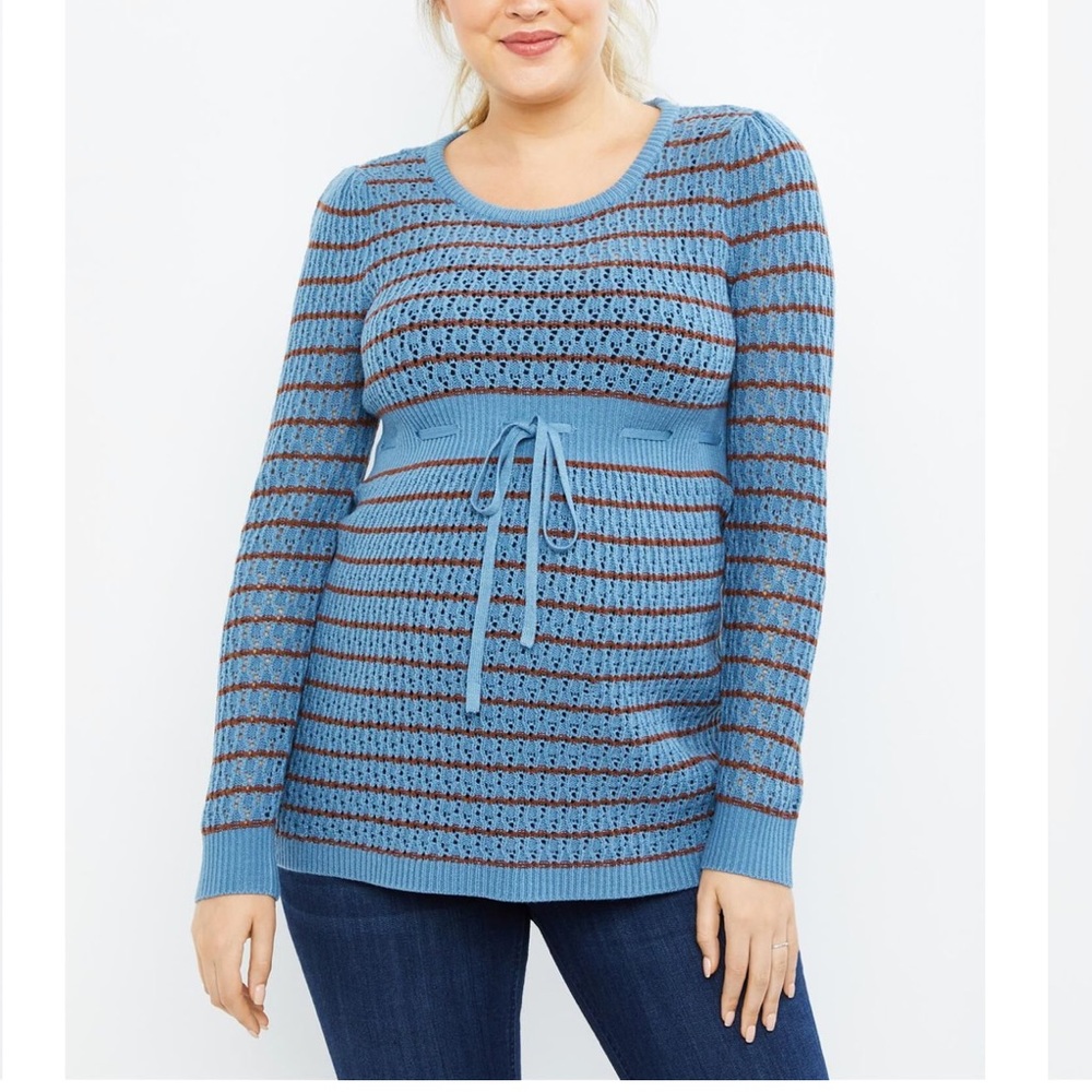 NWT! blue and brown striped pointelle sweater